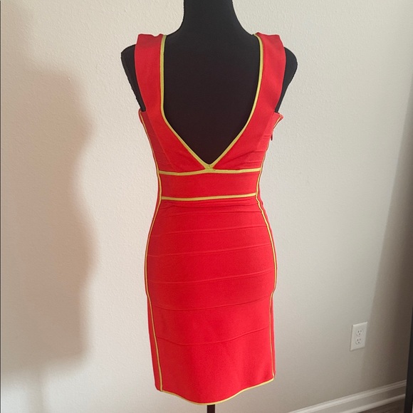 Herve Leger AUTHENTIC Red and NEON Yellow Bandage Dress - Picture 9 of 10